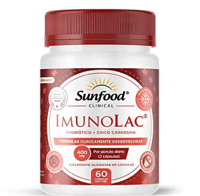 Imunolac Probiótico + Zinco 400mg, 60 Cápsulas, Sunfood
