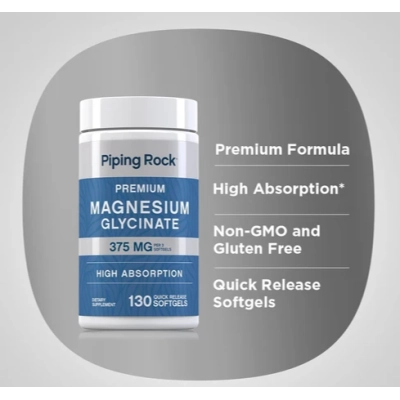 Magnésio Glycinate 375mg, 130 Cápsulas, PipingRock