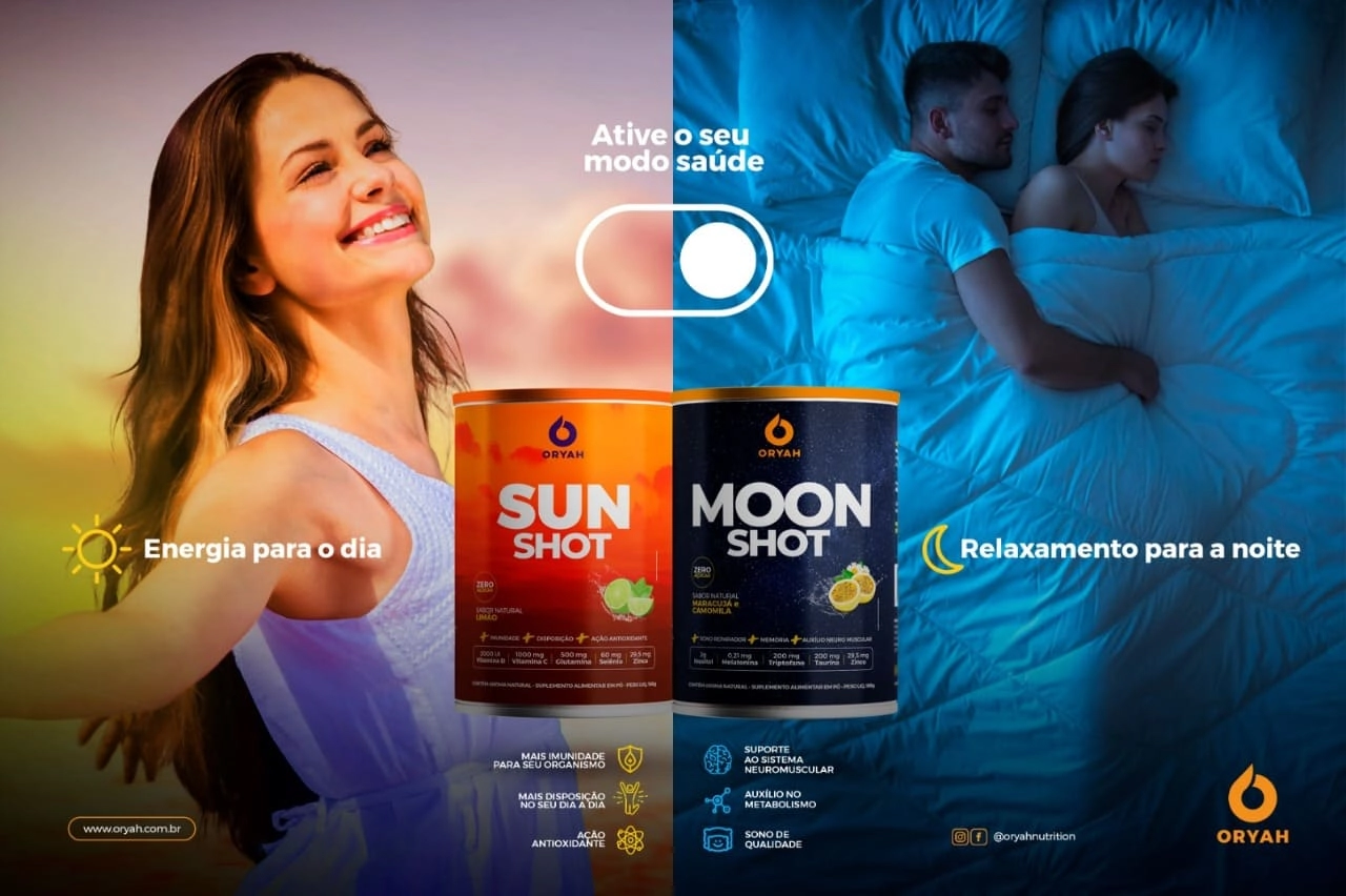 Shot Matinal Sunshot, com Vitaminas D, C e E,  NAC e Glucosamina, Sabor Limão,  144g, Oryah