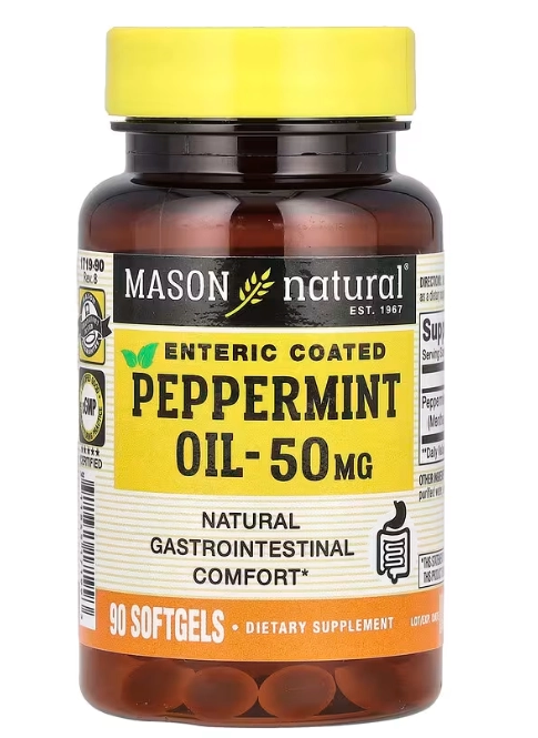 Peppermint Oil, Óleo de Hortelã-Pimenta 50mg, 90 Cápsulas, Mason Natural