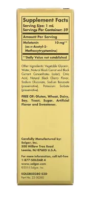 Melatonina 10mg, Liquida  Sabor Cereja Preta, 59 ml, Solgar