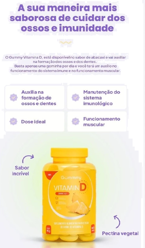Vitamina D 2000UI, 30 Gomas Sabor Abacaxi, Gummy Original