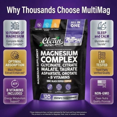 Complexo de Magnésio 500mg, 120 Cápsulas, Clean Nutraceuticals 