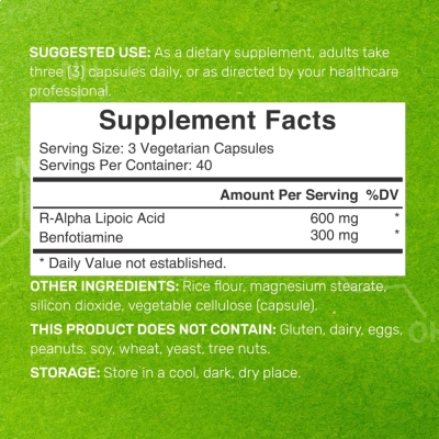 R-Alpha Lipoic Acid, 600Mg, Benfotiamine, 300Mg, 2 in 1, 120 Cápsulas, Deal Supplement 