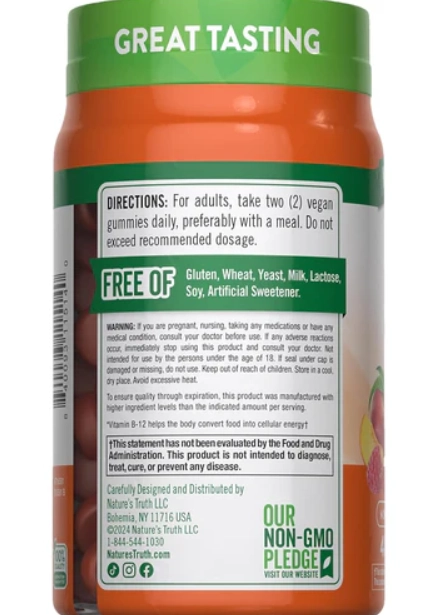 Energia B-12, Com vitaminas B, L-Carnitina e Ashwagandha, 48 gomas, Nature's Truth