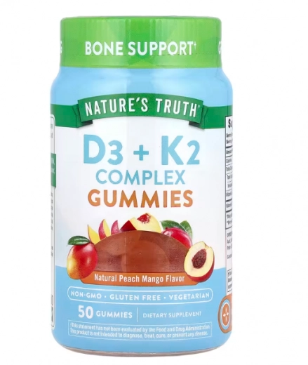 Vitamina D3 5000UI + K2 100mcg  Complex, 50 Gummies Sabor Pêssego e Manga, Nature's Truth