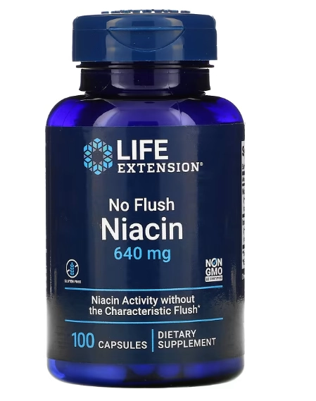 Niacina Sem Flush, 640mg, 100 Cápsulas, Life Extension