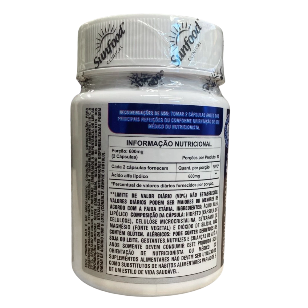 Ácido Alfa Lipóico, 600mg, 60 Cápsulas, Sunfood