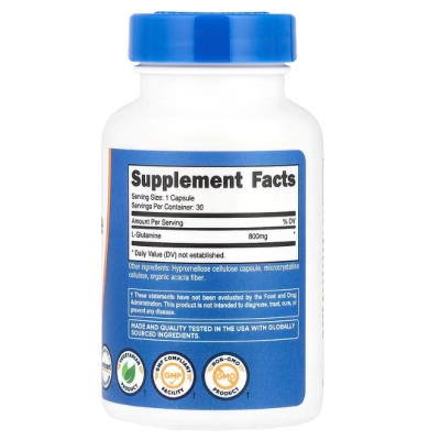 L-Glutamina 800mg, 30 Cápsulas, Nutricost