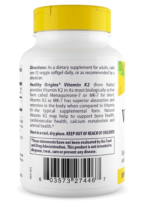 Vitamina K2 MK7 100mcg, 180 Cápsulas, Healthy Origins