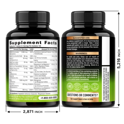 Bariatric Multivitamin, Multivitamínico Bariátrico 21 Vitaminas Essenciais + ferro 45mg, Cápsulas Opções, Nutra Harmony