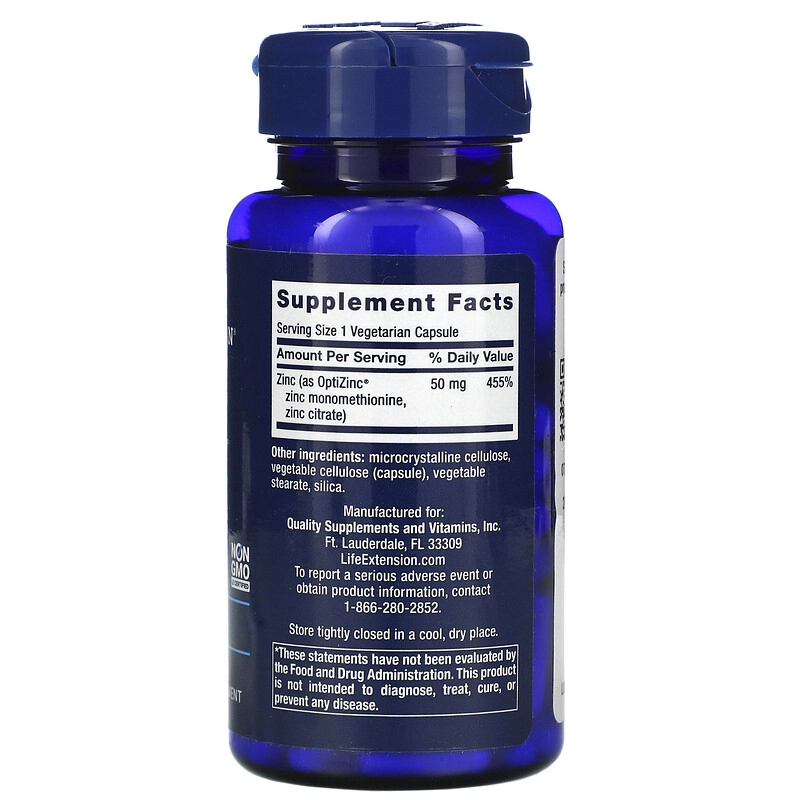 Cápsulas de Zinco, (Zinc)  Alta Potência, 50 mg, 90 Cápsulas, Life Extension