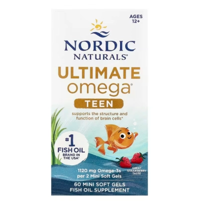 Ultimate Omega Teen, Óleo de Peixe 12+ anos, 60 Mini Cápsulas Sabor Morango, Nordic Naturals