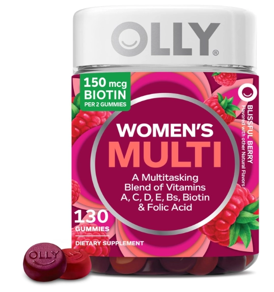 Multivitamínico feminino com Vitaminas A, D, C, E, Biotina, Ácido Fólico, 130 Gomas, OLLY