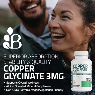 Copper Glycinate Glicinato De Cobre, 3mg, 180 Cápsulas, Bronson