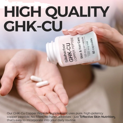 GHK-Cu, 120mcg, Saúde da Pele, Colágeno, Cabelos e Unhas, 60 Cápsulas, Siloharbor