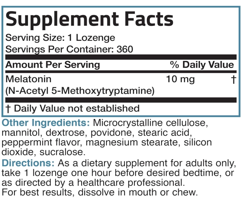 Melatonina 10mg, 360 Comprimidos sublinguais Sabor Hortelã, Bronson
