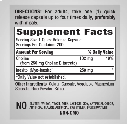 Colina Inositol, 500mg, 200 Cápsulas, Pipingrock
