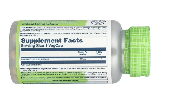 Tongkat Ali 400mg, 60 cápsulas, Solaray