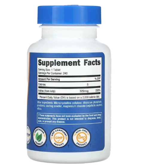 kelp, Algas 325mcg, 240 comprimidos, Nutricost