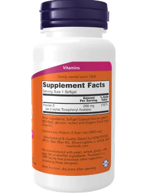 Vitamina E-400, D-Alfa Tocoferil, 100 Softgels, Now