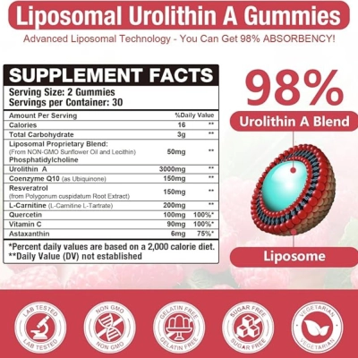 Liposomal Urolithin A, 3000Mg, 60 Gomas, Darkenlst