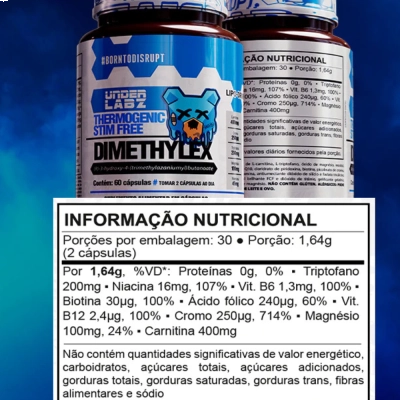 Dimethylex Thermogenic Stim Free, Queima de Gordura, 60 Cápsulas, Under Labz