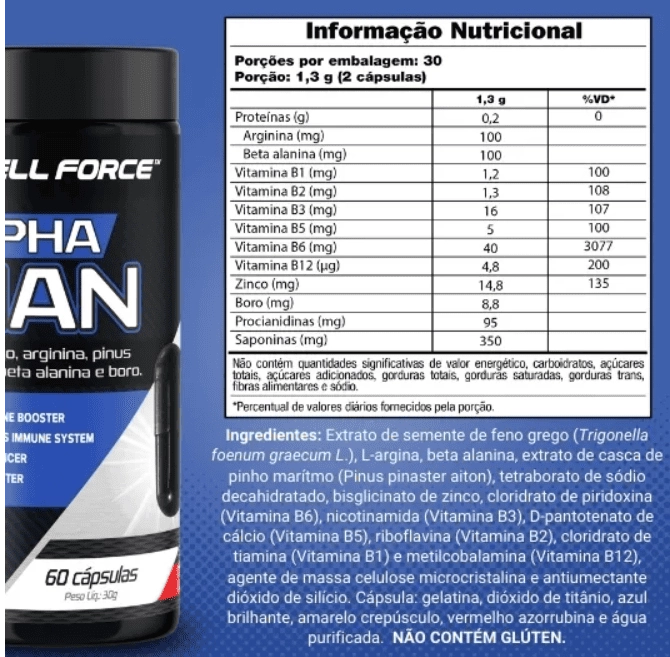 Alpha Man, Aumento de Testosterona, Força e Libido, 60 Capsulas, Cell Force