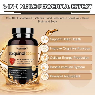Ubiquinol 300mg, Energia, Vitalidade e Saúde Cardiovascular, Alta Potência, 120 Softgels, Zebora