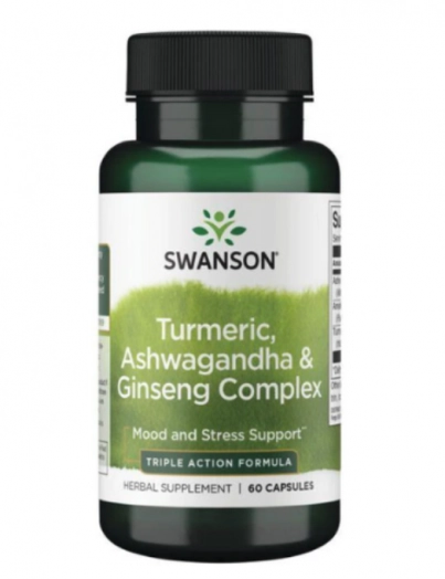 Turmeric, Ashwagandha e Ginseng complex, 60 Cápsulas, Swanson