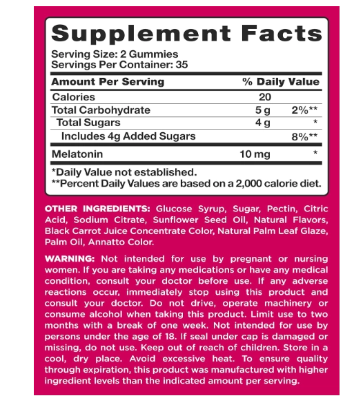 Melatonina 10mg, 70 Gomas Sabor Misto de frutos, Pink