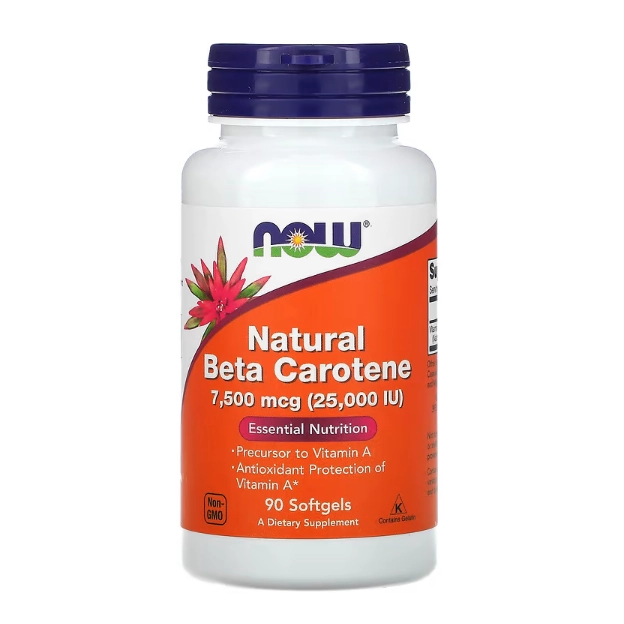 Betacaroteno Natural, 7.500 mcg (25.000 UI), 90 Cápsulas, Now