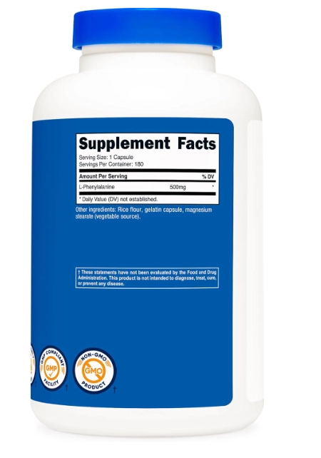 L-Phenylalanine 500mg, 180 Cápsulas, Nutricost