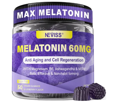 Melatonina 60mg, com B6, Ashwagandha, Magnésio e MSM, 60 Gomas, Neviss