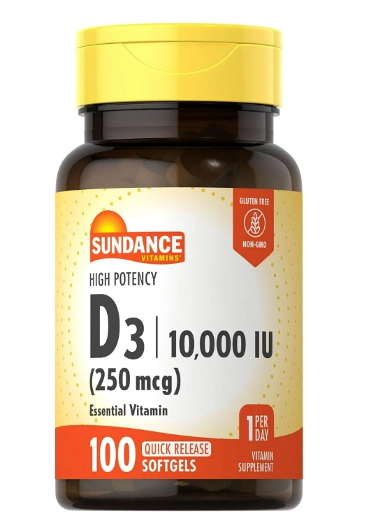 Vitamina D3 10000UI, 100 Cápsulas, Sundance