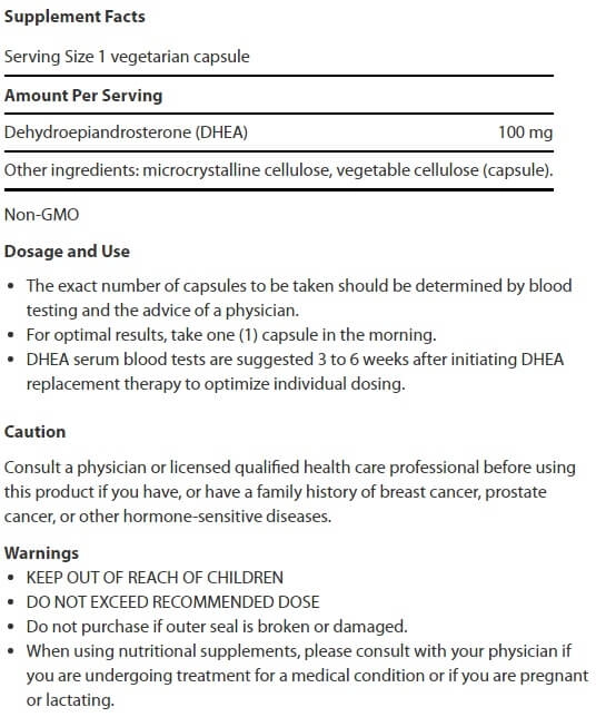 Dhea, 100mg, 60 cápsulas, Life Extension