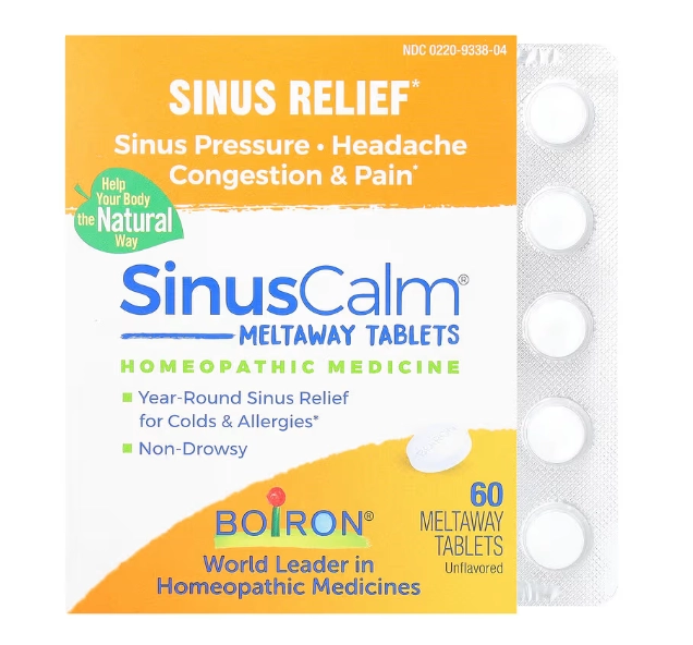 Sinus Relief, Sinus Calm, 60 Comprimidos Meltaway Sem Sabor, Boiron