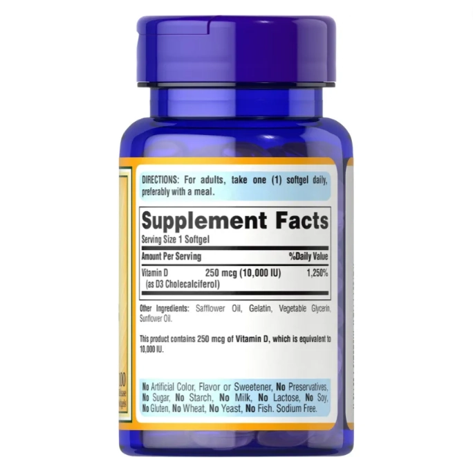 Vitamina D3, 10.000IU, 100 Cápsulas, Puritan's Pride