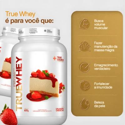 True Whey, Isolado e Hidrolisado, Sabor Strawberry Chessecake, 837g, True Source