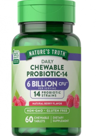 Probiótico mastigável, 6 bilhões de UFC, 60 Comprimidos Sabor Frutas, Nature's Truth