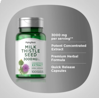 Milk Thistle Seed Extract 3000mg, Semente de Cardo Mariano, 100 cápsulas, PipingRock