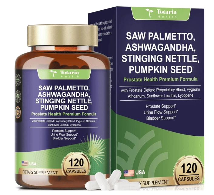 Saw Palmetto Com Ashwagandha, Stinging Nettle e Pumpkin Seed, 120 Capsulas, Totaria Health
