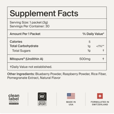 Mitopure Urolitina A, 500mg, 30 Sachês, Frutas Vermelhas, Time Line