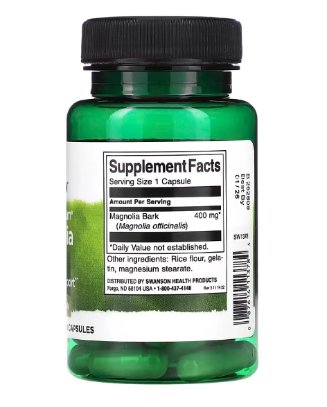 Casca de Magnólia, Magnolia Bark, 400mg, 60 Cápsulas, Swanson