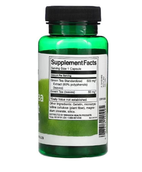 Green Tea (chá verde), 500mg, 60 cápsulas, Swanson