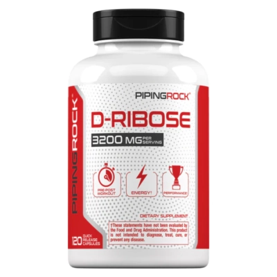 D-Ribose 100% Puro, 3200 mg, 120 Cápsulas - Piping Rock