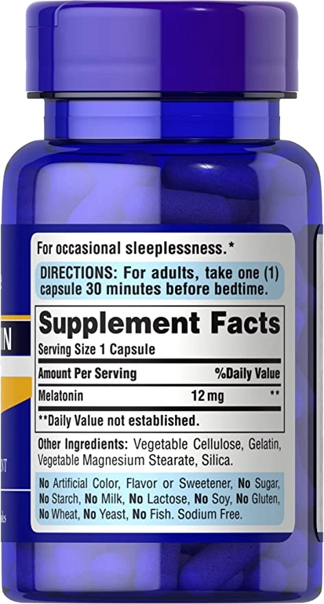 Melatonina, 12mg, 60 Capsulas, Puritan's Pride