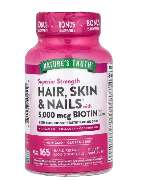 Hair Skin Nails, Cabelos, Pele e Unhas com Biotina, 5000mcg, 165 Cápsulas, Nature's Truth
