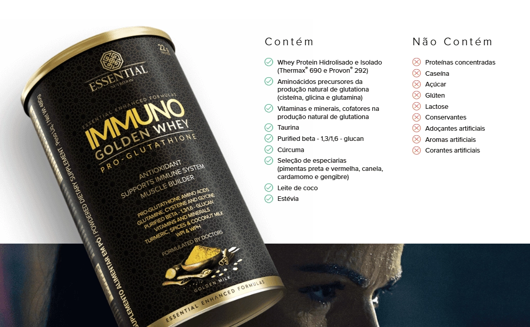 Immuno Golden Milk, Whey Protein Hidrolisado e Isolado, 480g, Essential Nutrition