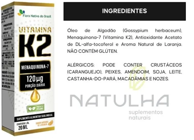 Vitamina K2, 120mcg, 20ml, Flora Nativa